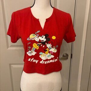Mickey Mouse red graphic cropped tee "Stay Dreamin" cute logo size XL